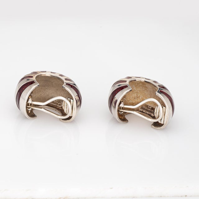 Modern Vintage 1980s Tiffany & Co Red Enamel Earrings Sterling Silver Shrimp Clip On For Sale - Image 3 of 5