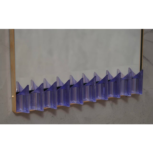 1990s Periwinkle Murano Glass and Brass Wall Mirror, 1990s For Sale - Image 5 of 9