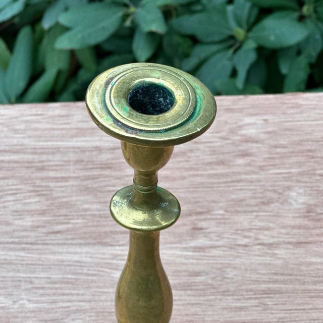 English Antique Heavy Brass 9.5" Tall Candlestick Candle Holders - a Pair For Sale - Image 3 of 11