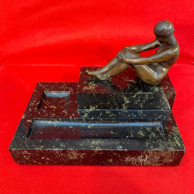 Raymond Rivoire, Art Deco Style Sculpture of Bather, Bronze on Marble Base For Sale - Image 9 of 9