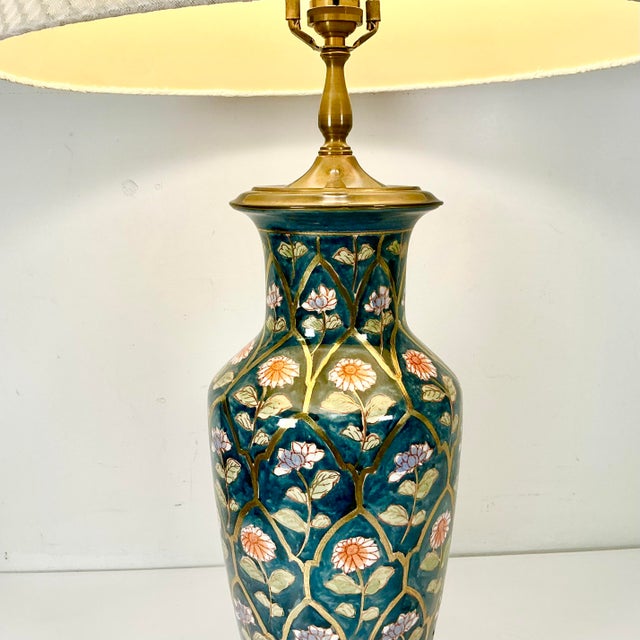 Mid 20th Century Chinoiserie Boho Chic Hollywood Regency Ceramic Flora Botanical Table Lamp, Textile Shade For Sale - Image 17 of 18