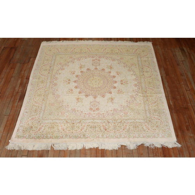 Zabihi Collection Rare Square Size Silk Persian Qum Rug For Sale - Image 10 of 12