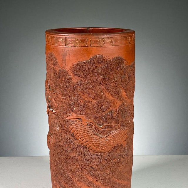 Antique Japanese Terracotta Brush Pot For Sale - Image 4 of 12