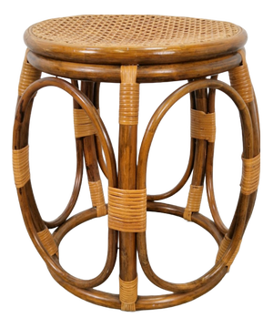 Round Bentwood and Rattan Webbing Stool, 1970s