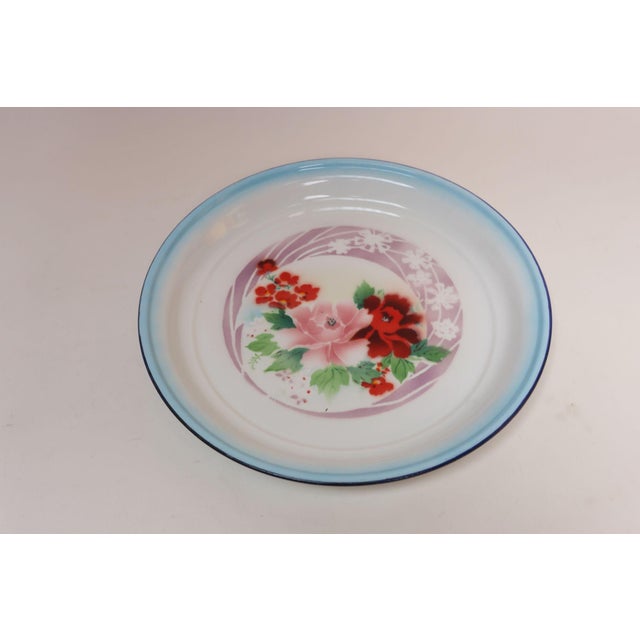 Postmodern Large Vintage Bumper Harvest Floral / Rose Motif EnamelwareTray For Sale - Image 3 of 13