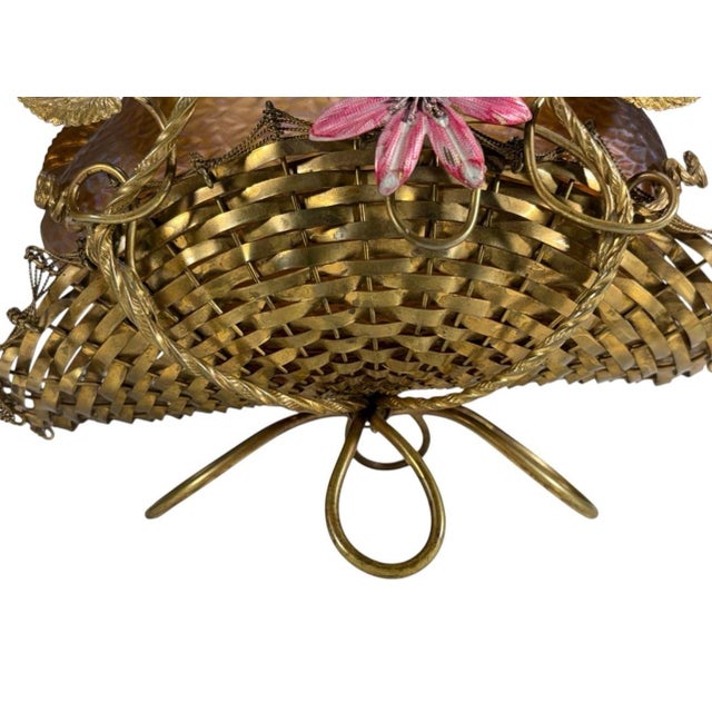 1920s Loetz Style Iridescent Glass Bowl in Bronze Basket For Sale In Miami - Image 6 of 9
