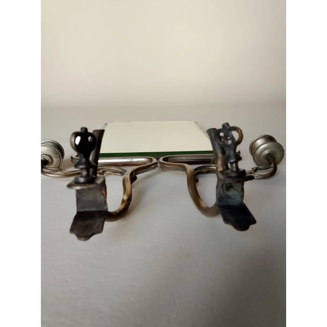 Nickel-Plated Wrought Iron Mirror with Candleholder and Clamps, 1930s For Sale - Image 16 of 17