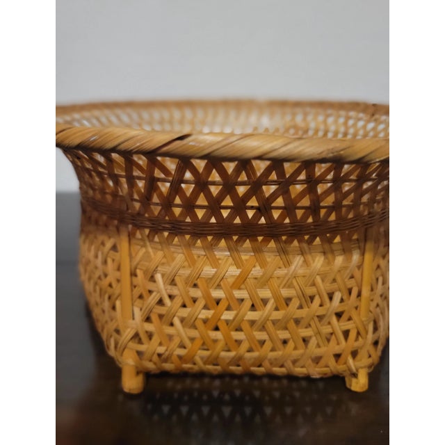 Beautiful small brown hexagonal bamboo Asian basket.