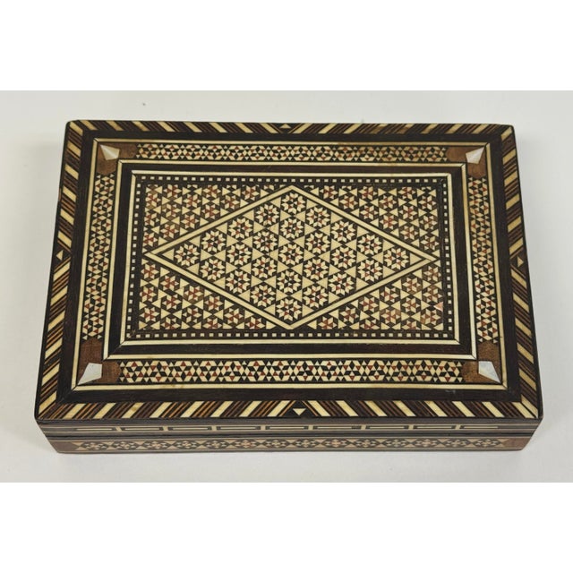 Mid 20th Century Vintage Syrian Marquetry Carved Inlaid Box For Sale - Image 5 of 9