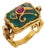 Early 20th Century Victorian Ruby Green Glass 20k Yellow Gold Ring, Size 8.25 For Sale