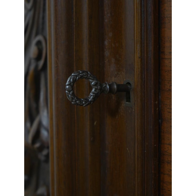 Vintage French Renaissance Carved Walnut China Cabinet For Sale - Image 9 of 18