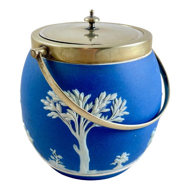 Wedgwood Royal Blue Jasperware Biscuit Barrel For Sale