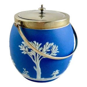 Wedgwood Royal Blue Jasperware Biscuit Barrel