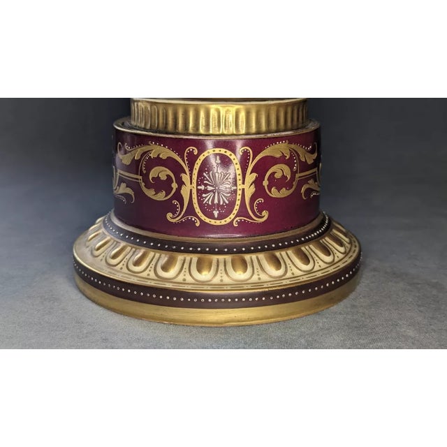 19thc Austrian Antique Royal Vienna Hand Painted Romantic Scene - 2 Handled 13.5" Porcelain Vase For Sale - Image 9 of 12