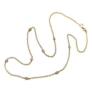 1990s 14k Gold Old European Cut Diamond by the Yard 17.5” Necklace For Sale