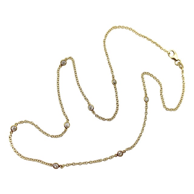 1990s 14k Gold Old European Cut Diamond by the Yard 17.5” Necklace For Sale