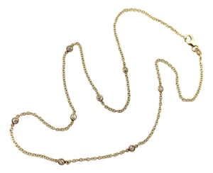 1990s 14k Gold Old European Cut Diamond by the Yard 17.5” Necklace