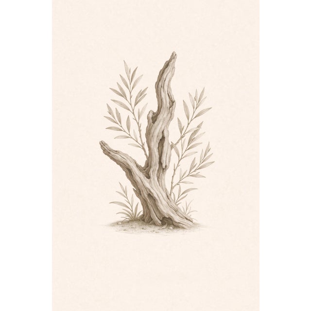 Driftwood Botanical Study, Minimal Coastal Nature Art Print, 24" × 36" For Sale