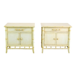Vintage Faux Bamboo Canary Yellow Nightstands - a Pair For Sale