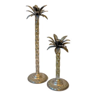 Vintage Palm Beach Regency Palm Tree Candle Holders - a Pair For Sale
