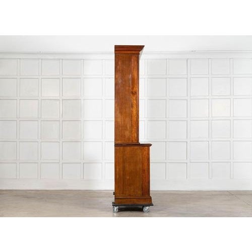 Brown Large Antique English Oak Glazed Bookcase Cabinet, 1880 For Sale - Image 8 of 18