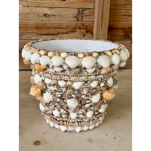 1990s Vintage Hand-Applied Coastal Seashell Encrusted Resin Planter For Sale - Image 5 of 12