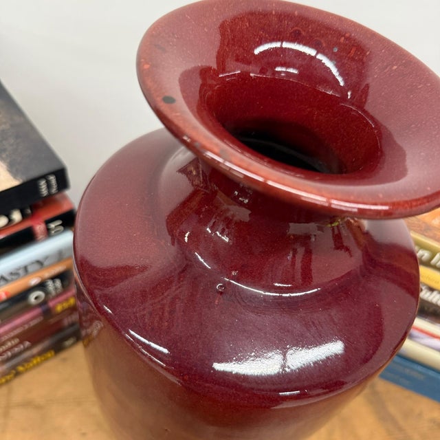 Deep Red Glazed Ceramic Vase with Tall Flared Form For Sale In New York - Image 6 of 9