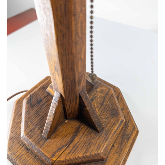 Brown Early 20th Century American Folk Art Arts & Crafts Oak Table Lamp For Sale - Image 8 of 9