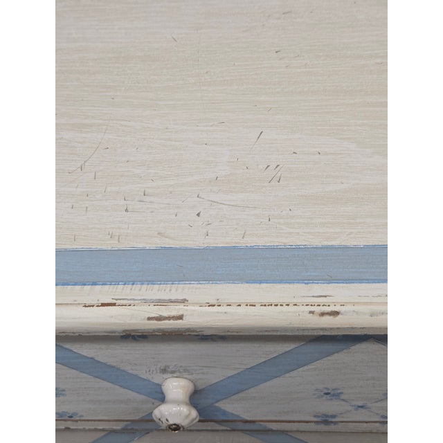 Vintage Rustic English Pine Five Drawer Dresser With Distress Painted and Stenciled Surface For Sale - Image 10 of 15