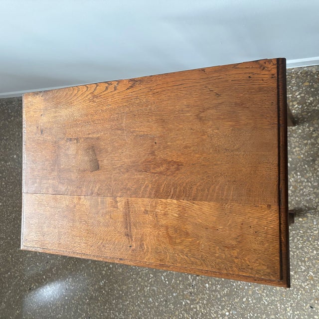 Wood Oak Side Table with Drawers and Turned Legs, 1930s For Sale - Image 7 of 8