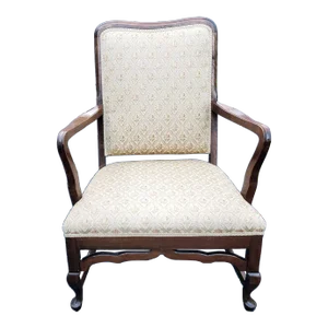 1930s Queen Anne Style Low Walnut Upholstered Lounge Chair