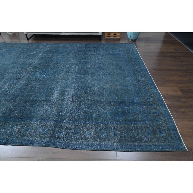 1970s Vintage Persian Handmade Wool Cotton Blue Area Rug For Sale - Image 10 of 11