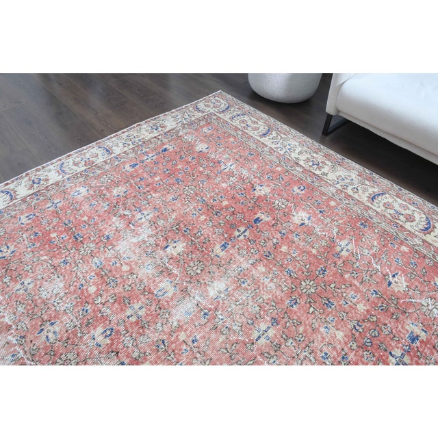 1960s Vintage Persian Handmade Wool Cotton Light Red Area Rug For Sale In San Francisco - Image 6 of 11