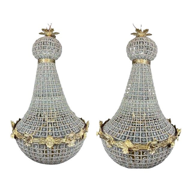 1970s French Louis XVI Gold Bronze 6-Light Chandeliers - Pair For Sale