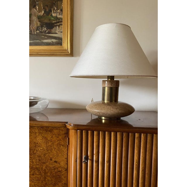 Beige Hollywood Regency Pink Granite and Brass Table Lamp Base, Italy, 1970s For Sale - Image 8 of 18