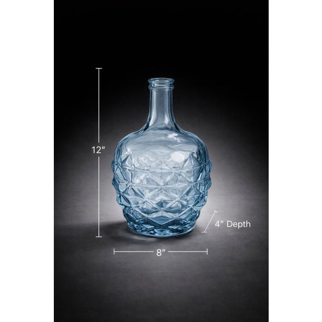 Late 20th Century Late 20th Century Blue Textured Art Glass Bottle Vase — Coastal Diamond Cut Form For Sale - Image 5 of 5