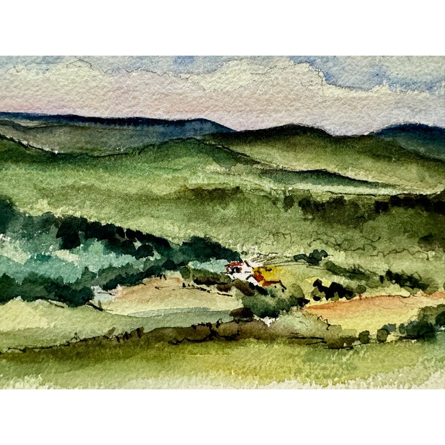 Rustic Henry Emil Salloch Original Watercolor on Paper Valley Landscape, 1940. For Sale - Image 3 of 6