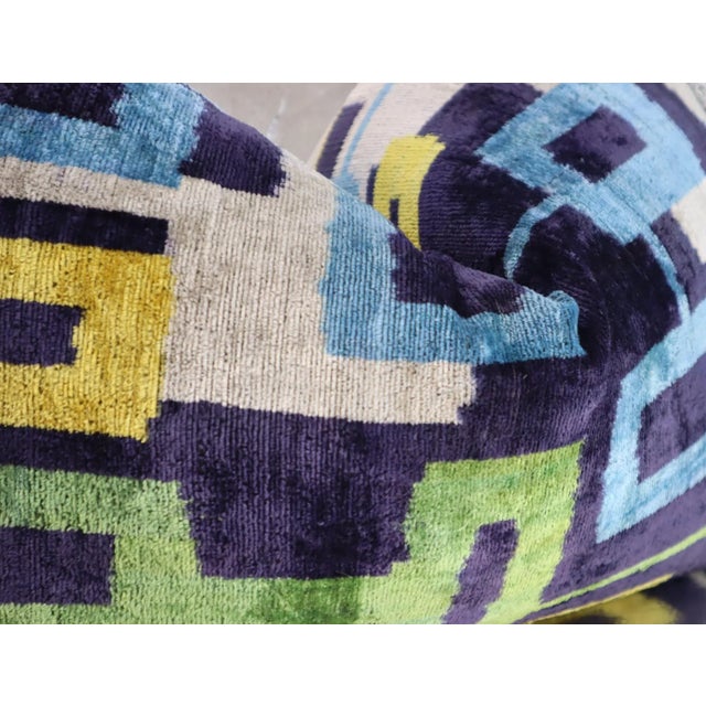 Handmade Blue & Green Silk Velvet Throw Pillow & Down Insert For Sale - Image 9 of 12