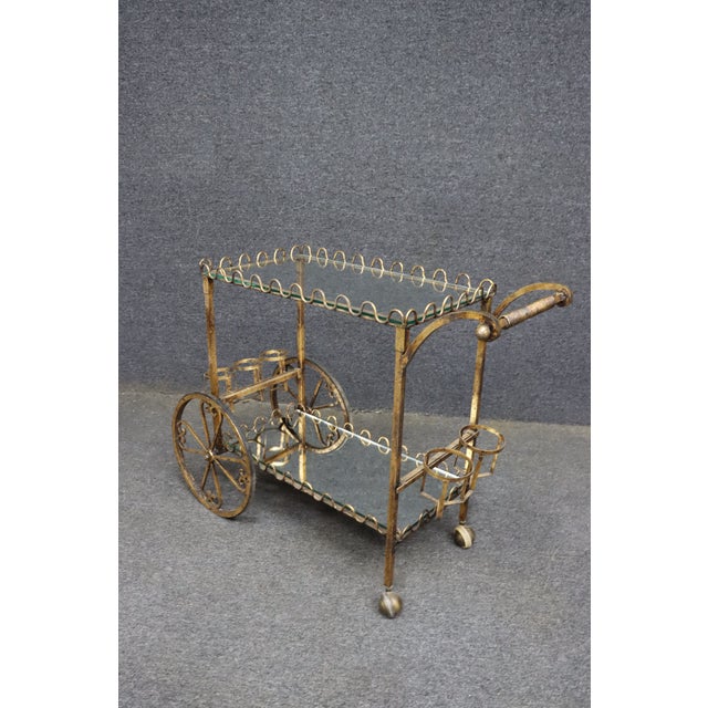 Gold Hollywood Regency Gold-Finished Iron Bar Cart For Sale - Image 8 of 10