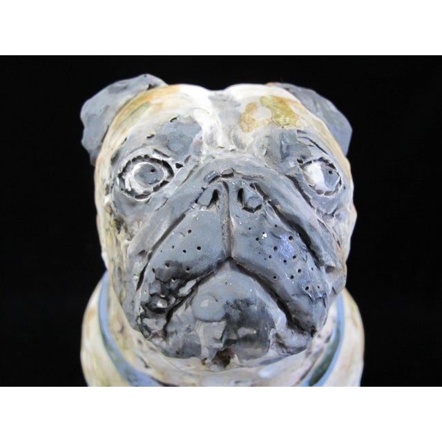 Blue Pug Dog With Blue Harness Studio Pottery Sculpture Statue Signed Kaj For Sale - Image 8 of 15