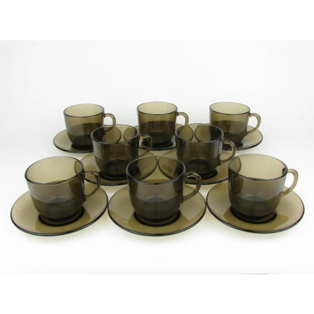Vintage 1970s Vereco France Smoke Brown Glass Dinnerware Set - 40 Pieces For Sale - Image 9 of 12
