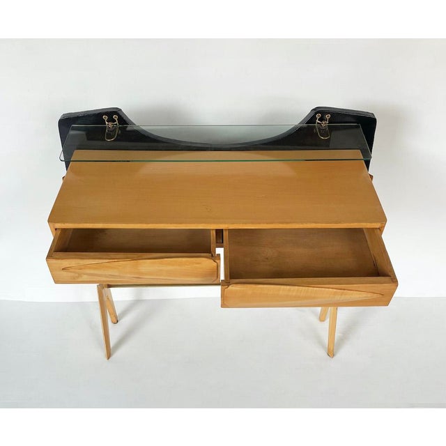 Vintage Brass and Wood Console, 1950s For Sale - Image 4 of 16