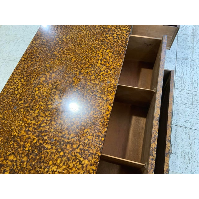 Wood Mid 20th Century Hollywood Regency Pair of Henredon Faux Tortoise Shell Campaign Low Chest of Drawers For Sale - Image 7 of 9