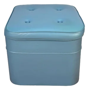 Mid-Century Modern Powder Blue Button Tuft Storage Ottoman Hassock