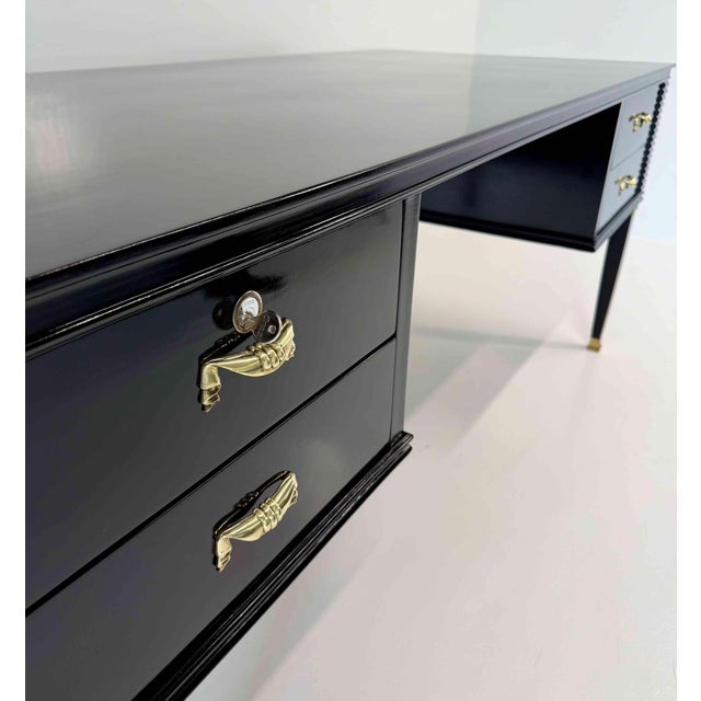 Italian Art Deco Black Lacquer and Brass Desk by Paolo Buffa for La Permanente Mobili Cantù, 1950s For Sale - Image 12 of 16