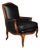 Louis XV French Black Leather Bergere Armchair with Brass Stud Detailing For Sale