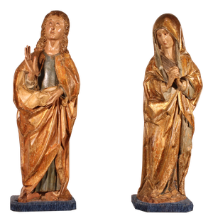 Spanish Artist, Saint John the Baptist and the Virgin Mary from a Crucifixion Group, 1500, Walnut, Set of 2