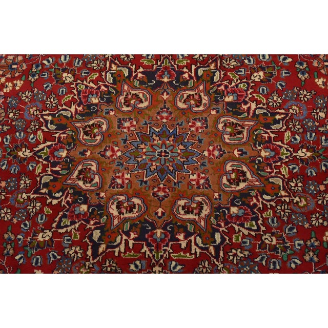 Mashad Rug 9’7” X 12’3” Red Wool Vintage Traditional Hand-Knotted Carpet For Sale In Philadelphia - Image 6 of 14
