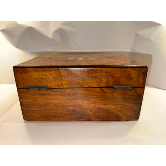 19th Century English Sewing or Jewelry Box With Mother of Pearl Inlay For Sale - Image 9 of 11