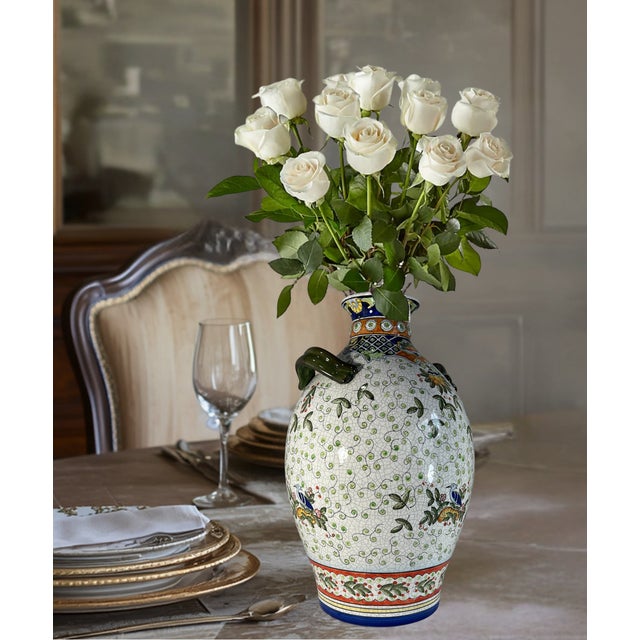 This striking 18-inch Chinese crackleware jug vase makes a commanding decorative statement with its vibrant color palette...